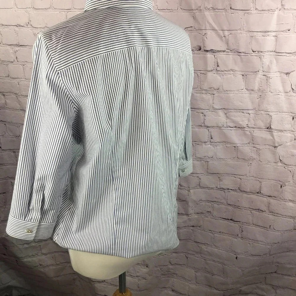 Talbots wrinkle free top blue chambray stripe petite 10 - Picture 3 of 5